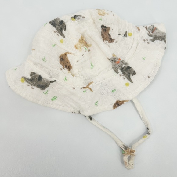 Angel Dear Baby Bucket Sun Hat Size 12-24M Organic Cotton Muslin Puppy Dog Print - Picture 1 of 5